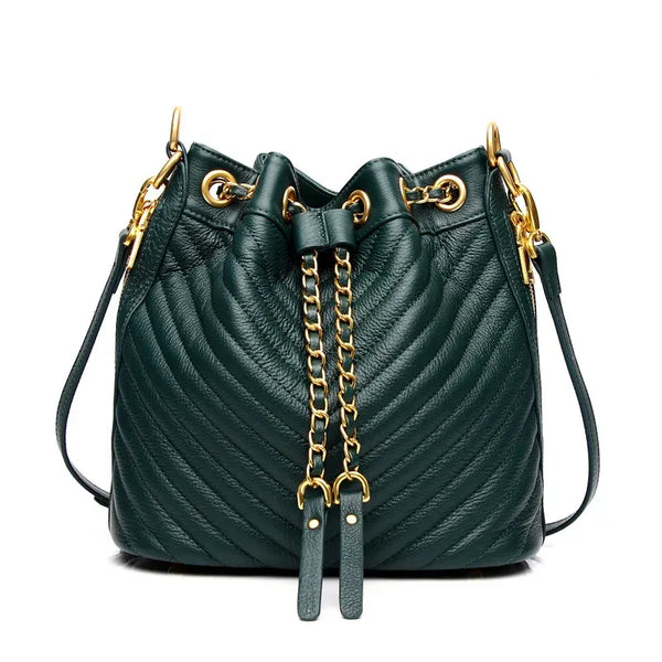 Women's Leather Drawstring Bucket Bag