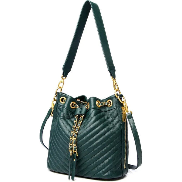 Women's Leather Drawstring Bucket Bag