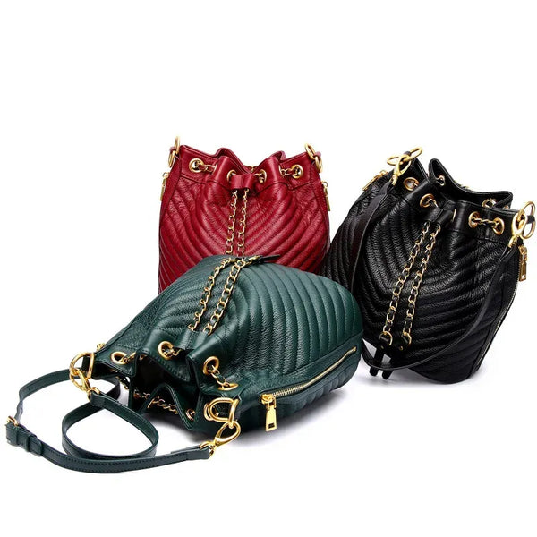 Women's Leather Drawstring Bucket Bag