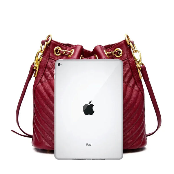 Women's Leather Drawstring Bucket Bag