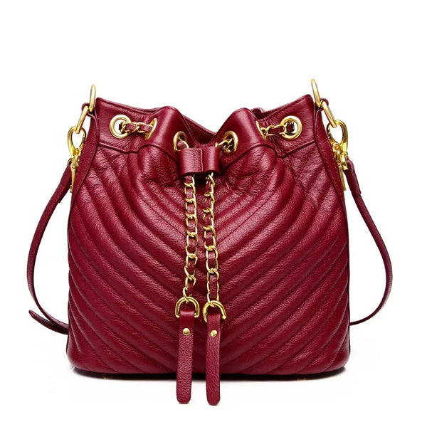 Women's Leather Drawstring Bucket Bag
