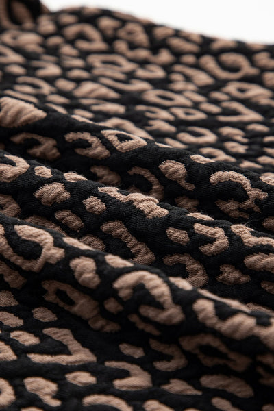 Women's Leopard Print Puffed Sleeve Blouse with Round Neckline