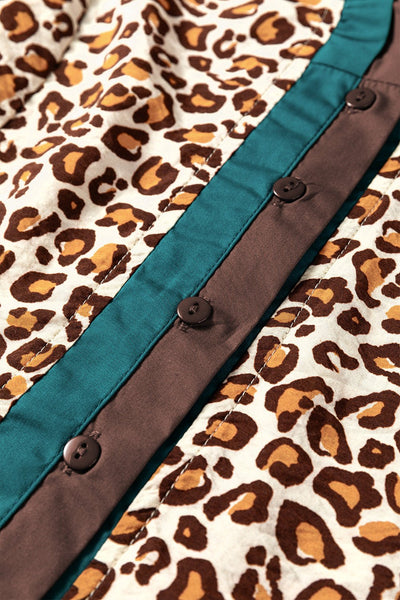 Women's Leopard Print Ruffle Neck Viscose Blouse in Earth Tones