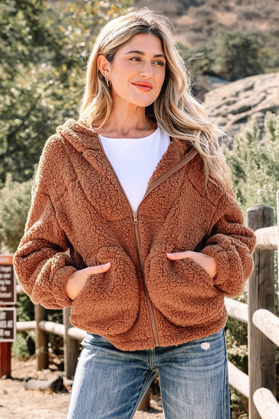 Women's Light Grey Women's Cozy Sherpa Jacket with Pockets - Soft Fleece Layer for Casual Style and Comfort
