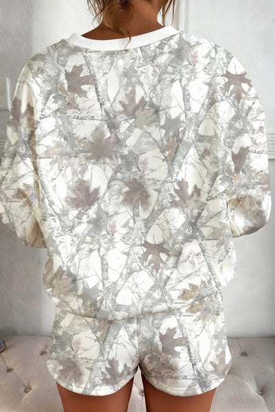 Women's Light Grey Woodland Camo Pullover and Drawstring Shorts Set with practical styling and dependable silhouette control.