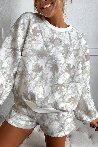 Women's Light Grey Woodland Camo Pullover and Drawstring Shorts Set with practical styling and dependable silhouette control.