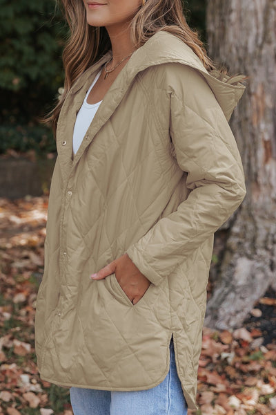 Women's Lightweight Hooded Quilted Coat in Sand Beige