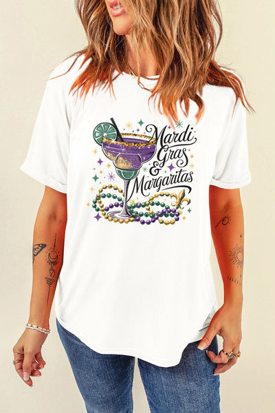 Women's Mardi Gras and Margaritas Graphic Tee - Premium Cotton-Blend T-Shirt with practical styling and dependable silhouette control.