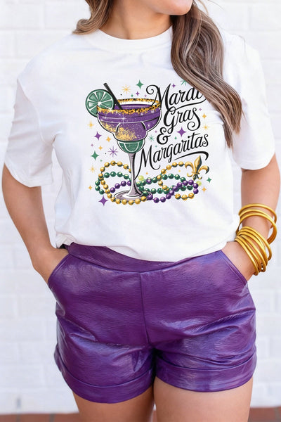 Women's Mardi Gras and Margaritas Graphic Tee - Premium Cotton-Blend T-Shirt with practical styling and dependable silhouette control.