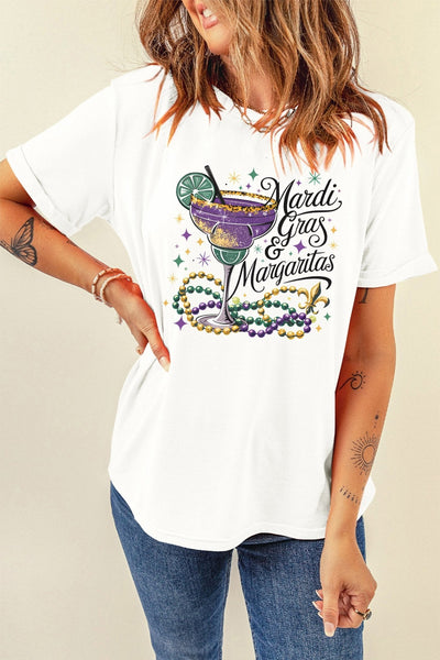 Women's Mardi Gras and Margaritas Graphic Tee - Premium Cotton-Blend T-Shirt with practical styling and dependable silhouette control.