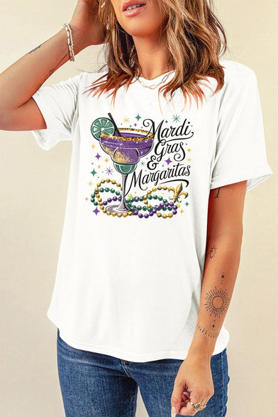 Women's Mardi Gras and Margaritas Graphic Tee - Premium Cotton-Blend T-Shirt with practical styling and dependable silhouette control.