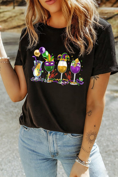 Women's Mardi Gras Festive Graphic Tee: Cotton-Blend Relaxed Fit