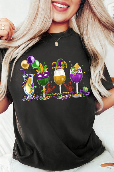 Women's Mardi Gras Festive Graphic Tee: Cotton-Blend Relaxed Fit