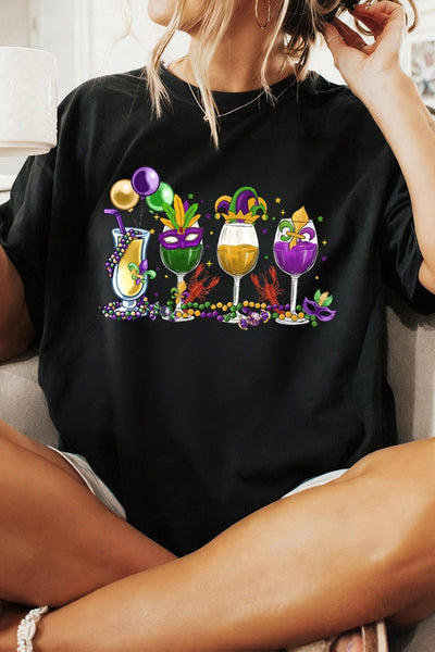 Women's Mardi Gras Festive Graphic Tee: Cotton-Blend Relaxed Fit