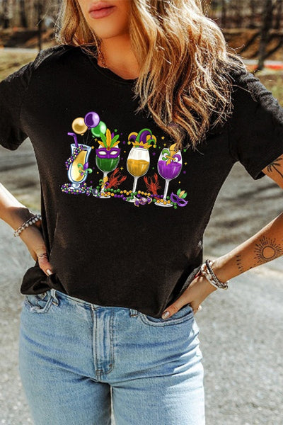 Women's Mardi Gras Festive Graphic Tee: Cotton-Blend Relaxed Fit