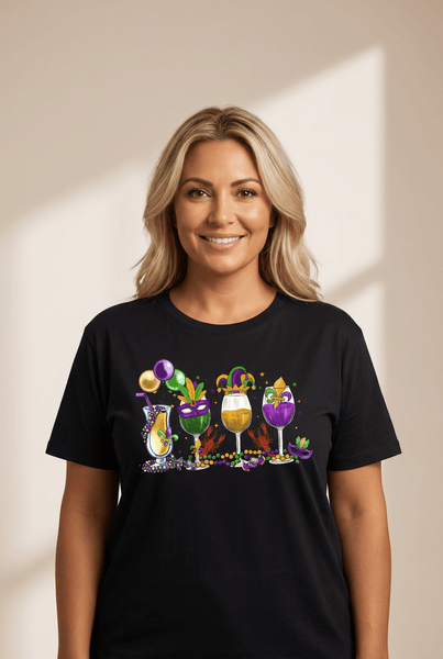 Women's Mardi Gras Festive Graphic Tee: Cotton-Blend Relaxed Fit