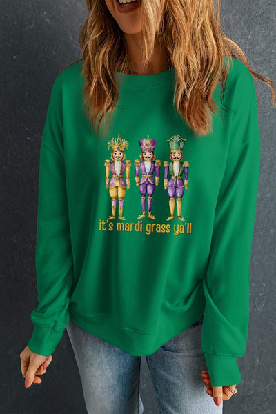 Women's Mardi Gras Nutcracker Sweatshirt in Dark Green