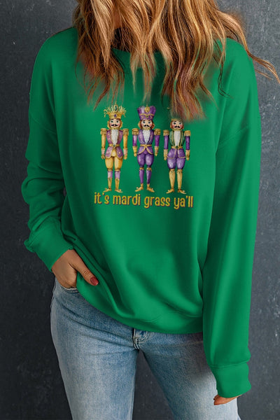 Women's Mardi Gras Nutcracker Sweatshirt in Dark Green