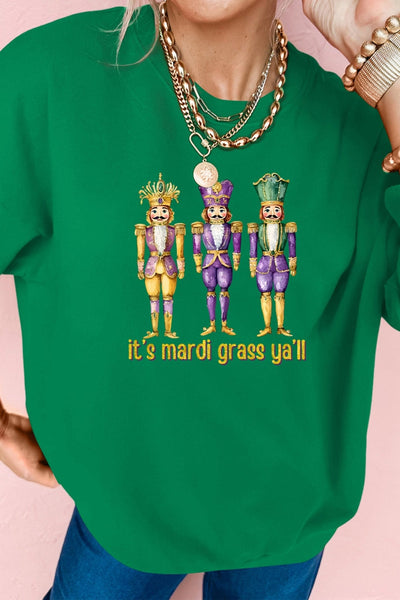 Women's Mardi Gras Nutcracker Sweatshirt in Dark Green