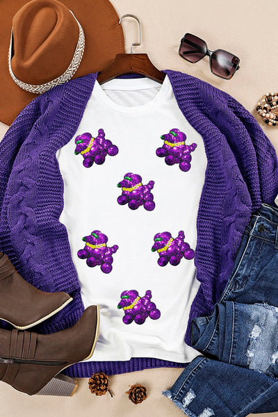 Women's Mardi Gras Sequin Balloon Dog Graphic T-Shirt