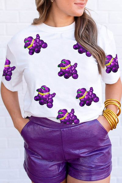 Women's Mardi Gras Sequin Balloon Dog Graphic T-Shirt
