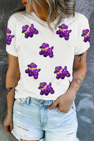Women's Mardi Gras Sequin Balloon Dog Graphic T-Shirt