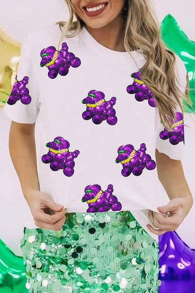 Women's Mardi Gras Sequin Balloon Dog Graphic T-Shirt