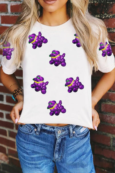 Women's Mardi Gras Sequin Balloon Dog Graphic T-Shirt