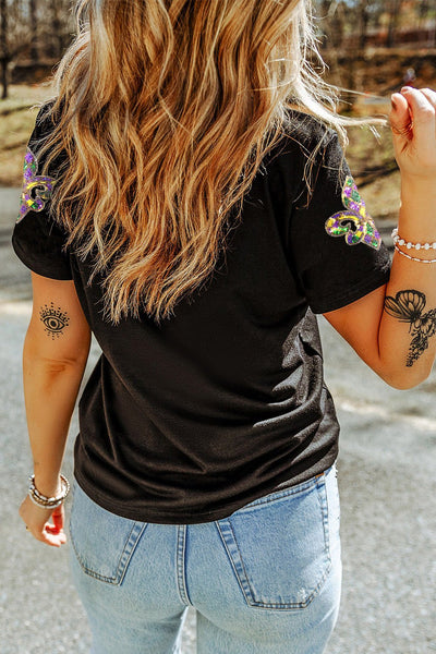 Women's Mardi Gras Sequin Fleur de Lis Graphic Tee in Cotton Blend