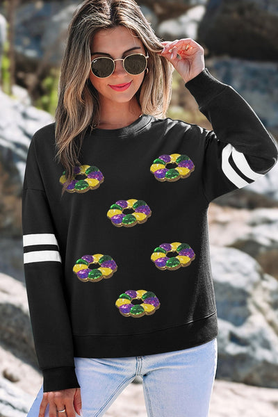 Women's Mardi Gras Sequin King Cake Varsity Sweatshirt