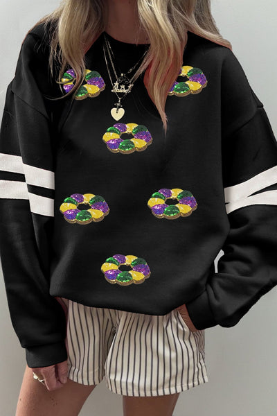 Women's Mardi Gras Sequin King Cake Varsity Sweatshirt