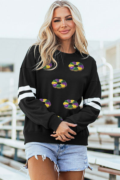 Women's Mardi Gras Sequin King Cake Varsity Sweatshirt