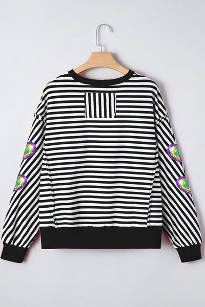Women's Mardi Gras Sequin Stripe Graphic Long Sleeve Top