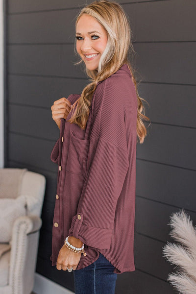 Women's Mauve Ribbed Corduroy Roll-Tab Shacket