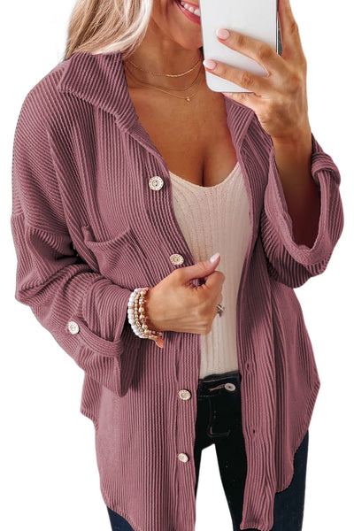 Women's Mauve Ribbed Corduroy Roll-Tab Shacket