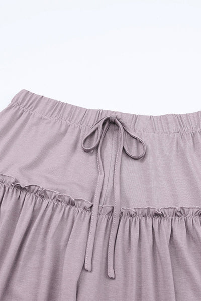 Women's Mauve Tiered Frill Wide-Leg Pants with Drawstring