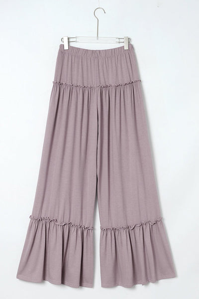 Women's Mauve Tiered Frill Wide-Leg Pants with Drawstring
