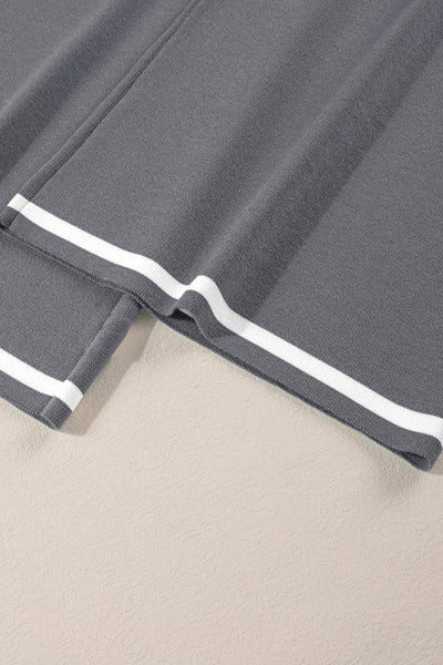 Women's Medium Grey Knit Pant Set with Contrast Trim