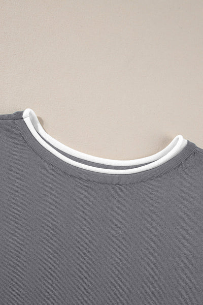 Women's Medium Grey Knit Pant Set with Contrast Trim