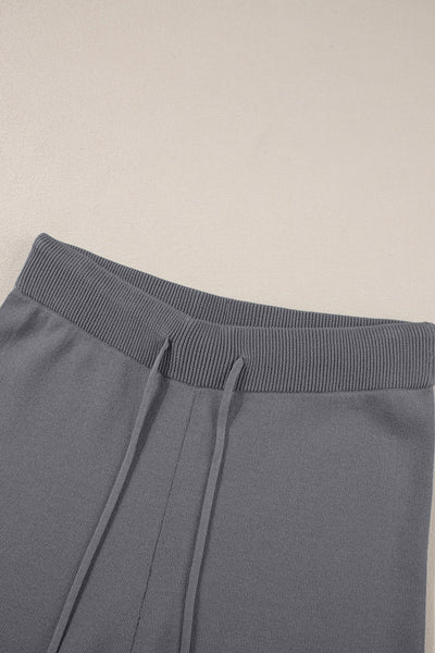 Women's Medium Grey Knit Pant Set with Contrast Trim