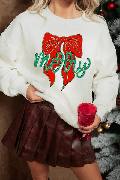 Women's Merry Bow Holiday Graphic Sweatshirt in Cotton Blend
