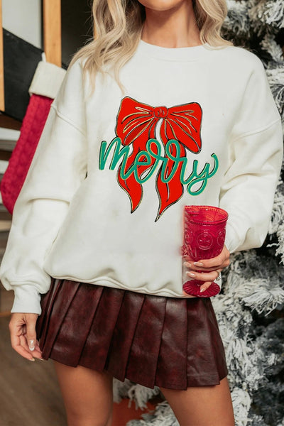Women's Merry Bow Holiday Graphic Sweatshirt in Cotton Blend