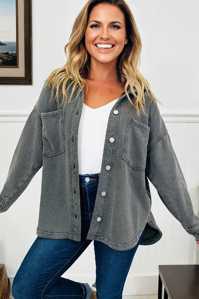 Women's Mineral Wash Cotton-Blend Oversized Shacket