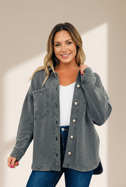 Women's Mineral Wash Cotton-Blend Oversized Shacket