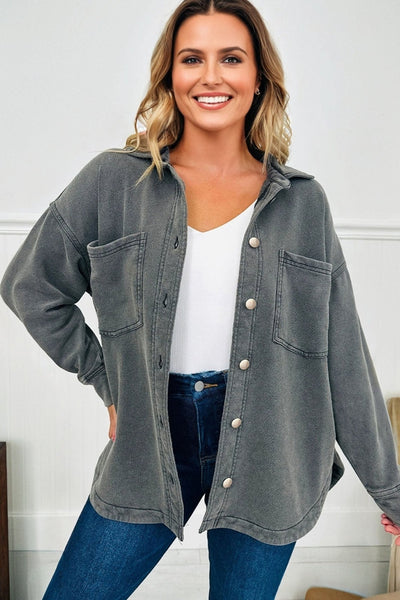 Women's Mineral Wash Cotton-Blend Oversized Shacket