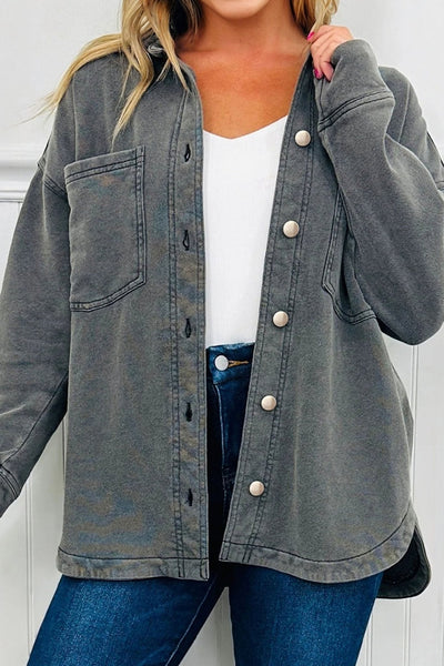 Women's Mineral Wash Cotton-Blend Oversized Shacket