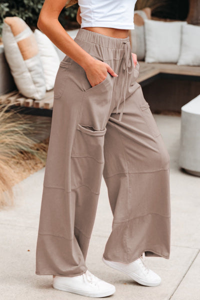 Women's Mineral Wash Cotton Wide-Leg Cargo Pants in Smoke Gray