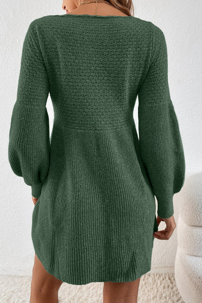 Women's Mist Green Lantern Sleeve Empire Waist Sweater Dress