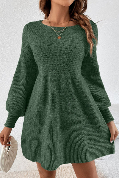 Women's Mist Green Lantern Sleeve Empire Waist Sweater Dress