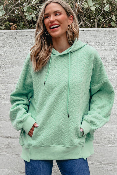 Women's Moonlight Jade Cable Textured Relaxed Hoodie
